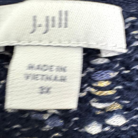 J. Jill Womens Cardigan Sweater Size 3X Metallic Marled Knit Classic Office Blue - Picture 2 of 8